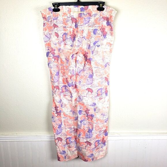 Women's Roxy Flax Linen Pink and Purple  Drawstring Relaxed Raw Hem Pants Sz LRG - Picture 2 of 14